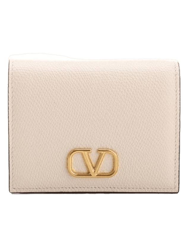 Compact V Logo Signature Calfskin Half Wallet Ivory - VALENTINO - BALAAN 1