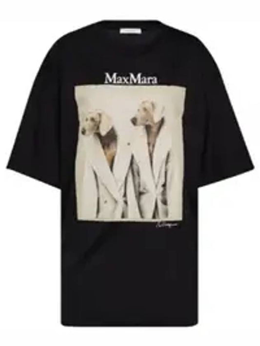 Women's Tacco Print Logo Cotton Short Sleeve T-Shirt Black - MAX MARA - BALAAN 1