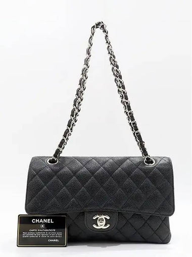 A01112 Black Caviar Skin Classic Medium M Flap Silver Chain Shoulder Bag - CHANEL - BALAAN 1