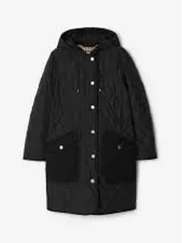 Women's Diamond Quilted Hoodie Single Coat Black - BURBERRY - BALAAN 2