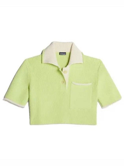 Le Maille Arco Contrasted Cropped Knit Polo Shirt Light Green - JACQUEMUS - BALAAN 2