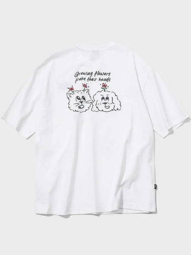 Cat Puppy Flower Embroidery Short Sleeve Tee White - CPGN STUDIO - BALAAN 1