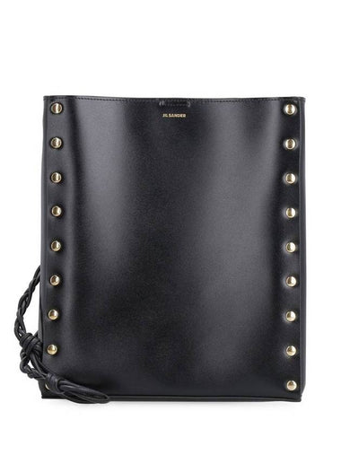 Tangle Rivet Leather Shoulder Bag Black - JIL SANDER - BALAAN 1