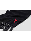 Small Heart Logo Classic Wool Fringe Scarf Black - AMI - BALAAN.