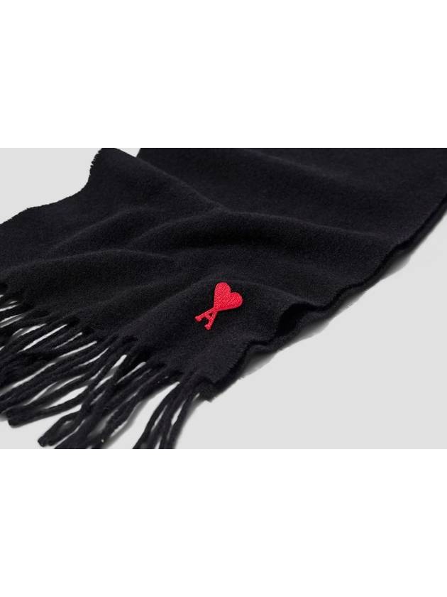 Small Heart Logo Classic Wool Fringe Scarf Black - AMI - BALAAN 6