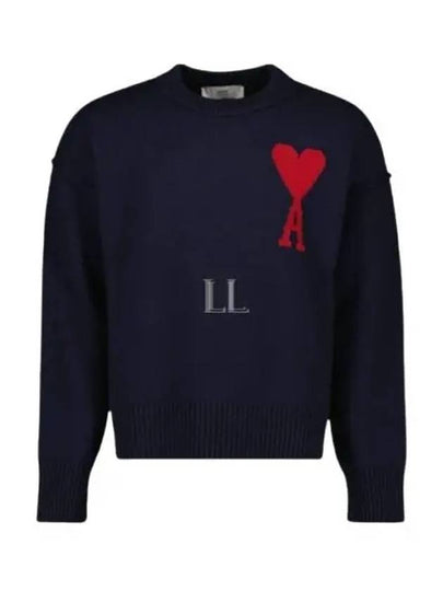 Big Heart Logo Wool Knit Top Navy - AMI - BALAAN 2