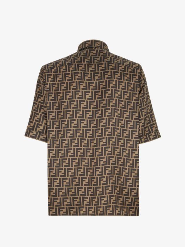 Men's FF Motif Silk Short Sleeve Shirt Brown - FENDI - BALAAN 3