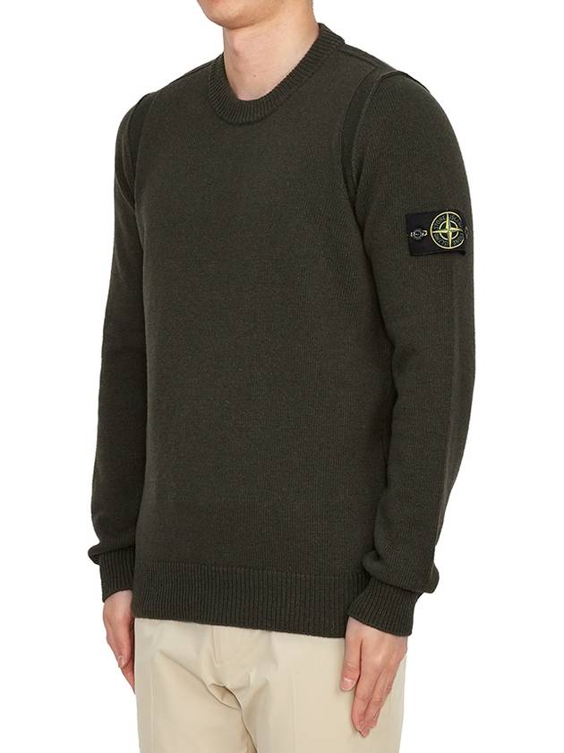 Logo Patch Crew Neck Wool Knit Top Khaiki - STONE ISLAND - BALAAN 3