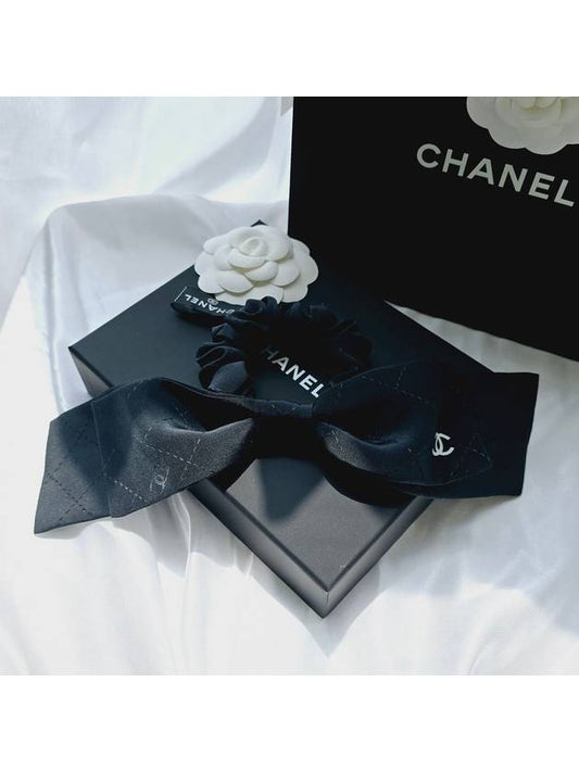 CC logo ribbon hair scrunchie silk scrunch tripe band tie black AAA374 - CHANEL - BALAAN 2