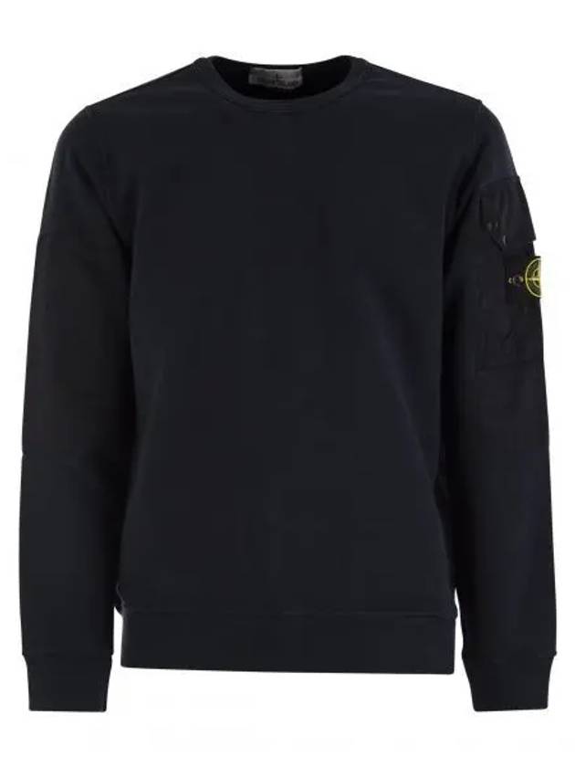 Brushed Organic Cotton Fleece Sweatshirt Navy - STONE ISLAND - BALAAN 2