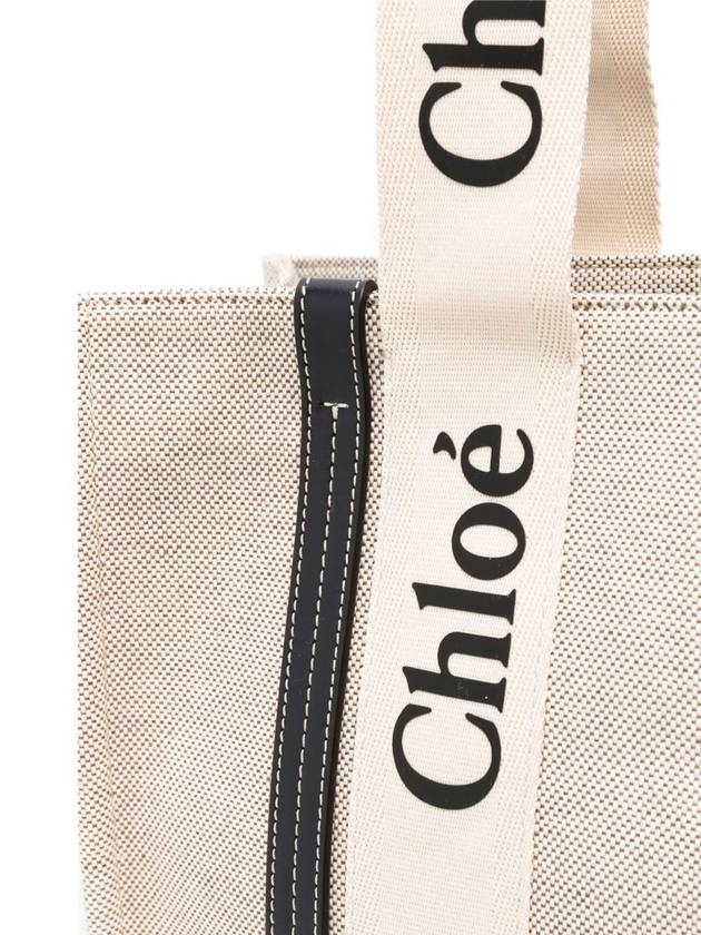 Woody Canvas Medium Tote Bag White Navy - CHLOE - BALAAN 6