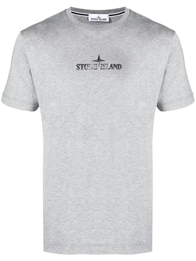 Logo Print Short Sleeve T-Shirt Grey - STONE ISLAND - BALAAN 1