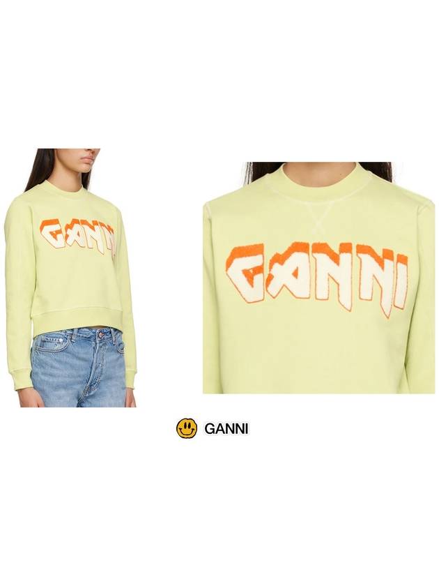 Isoli Logo Print Crew Neck Sweatshirt Green - GANNI - BALAAN 7