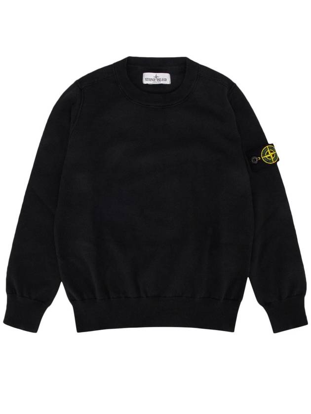 Kids Crew Neck Organic Soft Cotton Knit Top Black - STONE ISLAND - BALAAN 1