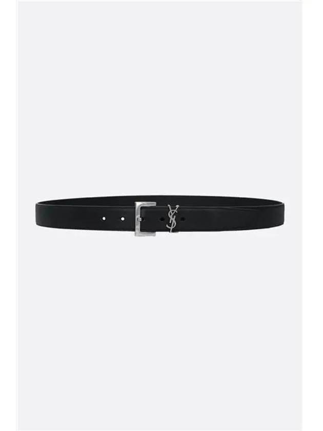 Silver Hardware Monogram Buckle Leather Belt Black - SAINT LAURENT - BALAAN 4