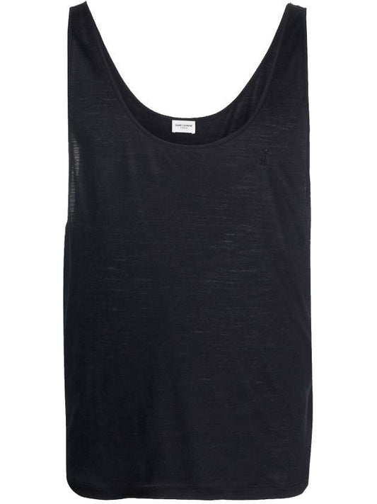 Men's Wool Silk Scoop Neck Sleeveless Black - SAINT LAURENT - BALAAN 1