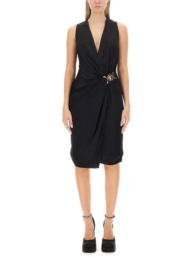 Women's Jersey Draped Midi Dress Black - VERSACE - BALAAN 2