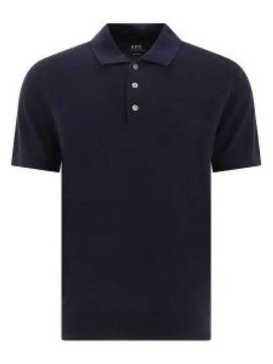 Embroidered Logo Knit Polo Shirt Blue - A.P.C. - BALAAN 2