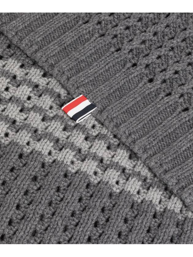 Merino Wool Chunky Pointelle 4 Bar Muffler Medium Grey - THOM BROWNE - BALAAN 5