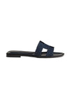 Oran Denim Leather Sandals Dark Blue - HERMES - BALAAN 1