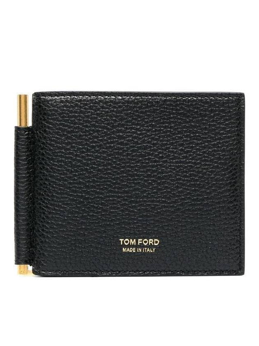 Calfskin Logo Money Clip Half Wallet Black - TOM FORD - BALAAN 1