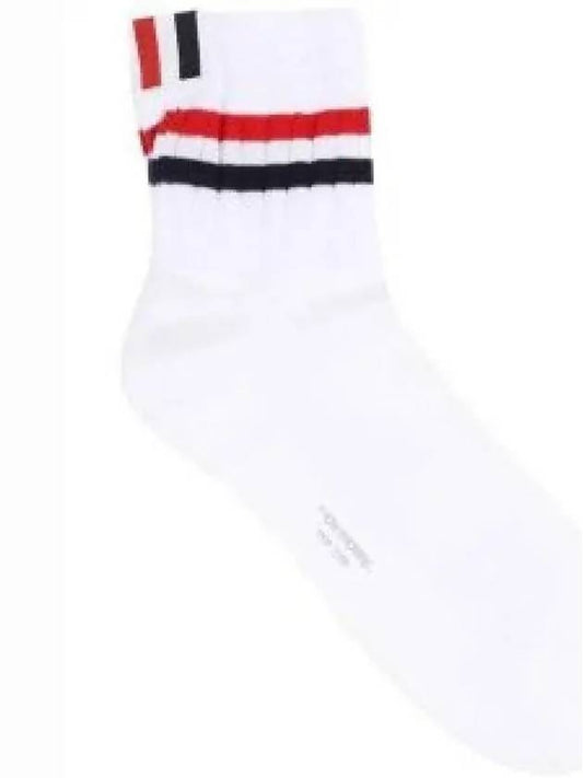 Men's Trimmed Ribbed Cotton Ankle Socks White - THOM BROWNE - BALAAN 2