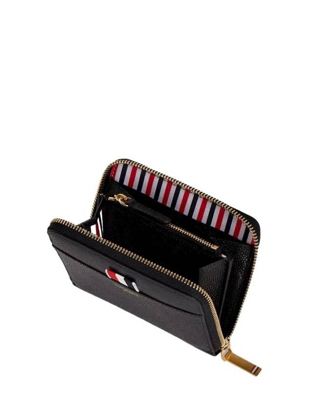 Three Stripes Pebble Grain Zipper Round Half Wallet Black - THOM BROWNE - BALAAN 4