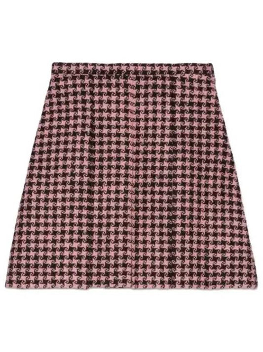 Houndstooth Wool Short A-line Skirt Pink - GUCCI - BALAAN 2