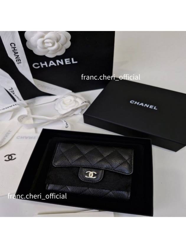 Small Classic Flap Wallet Grained Calfskin Silver Black - CHANEL - BALAAN 4