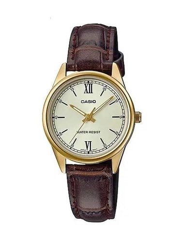 Leather Band Roman Numerals Analog Watch Brown Gold - CASIO - BALAAN 1