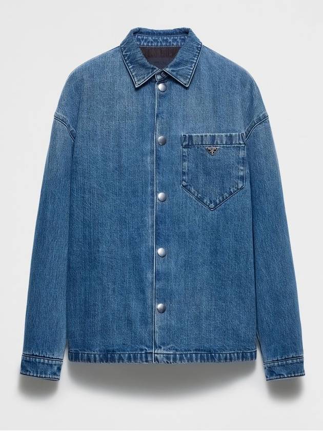 Triangle Logo Denim Long Sleeve Shirt Light Blue - PRADA - BALAAN 2