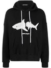 Men's Shark Print Cotton Hoodie Black - PALM ANGELS - BALAAN 1