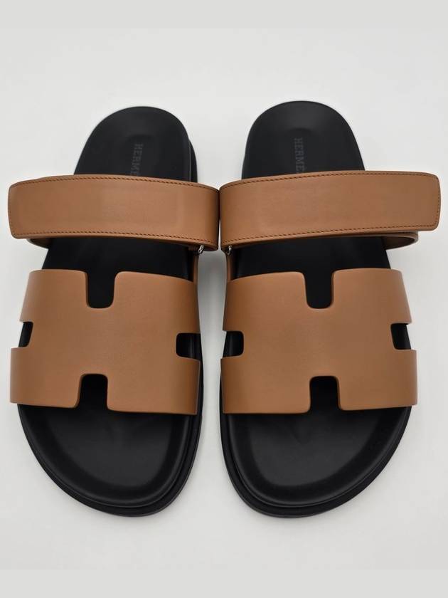 Chypre H Logo Calfskin Sandals Brown - HERMES - BALAAN 5