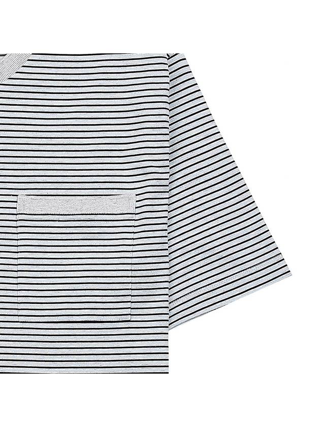 Striped Pocket Cotton Oversized Short Sleeve T-Shirt Blue - THOM BROWNE - BALAAN 9