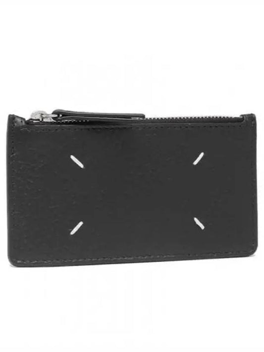 Pebble Leather Stitch Logo Zipper Card Wallet Black - MAISON MARGIELA - BALAAN 2