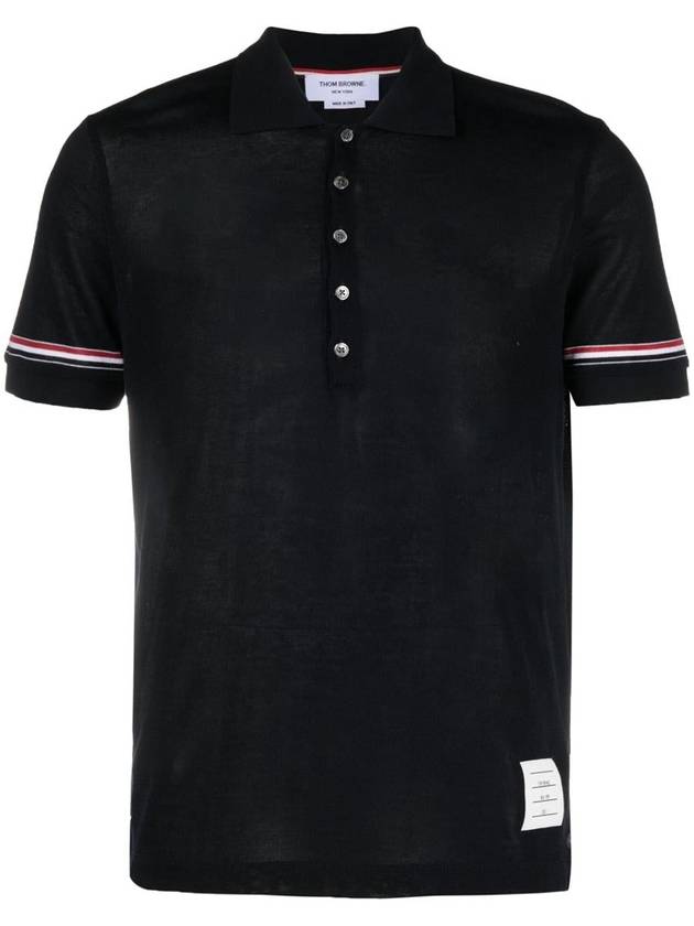 Lightweight Cotton Short Sleeve Polo Shirt Navy - THOM BROWNE - BALAAN 2