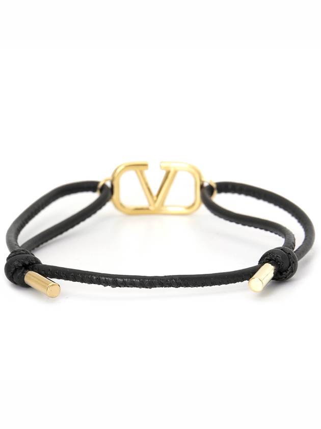 Garavani V Logo Signature Leather Bracelet Black - VALENTINO - BALAAN 3