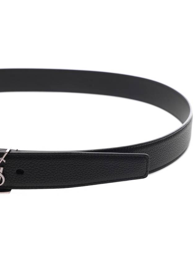 Grained Leather Silver Monogram Belt Black - SAINT LAURENT - BALAAN 6