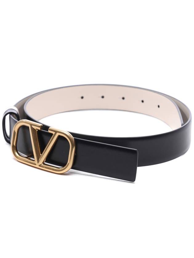 V Logo Signature Reversible Leather Belt Black - VALENTINO - BALAAN 4