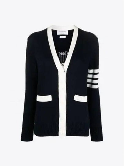 Cotton Jersey Flower 4 Bar V Neck Cardigan Navy - THOM BROWNE - BALAAN 2