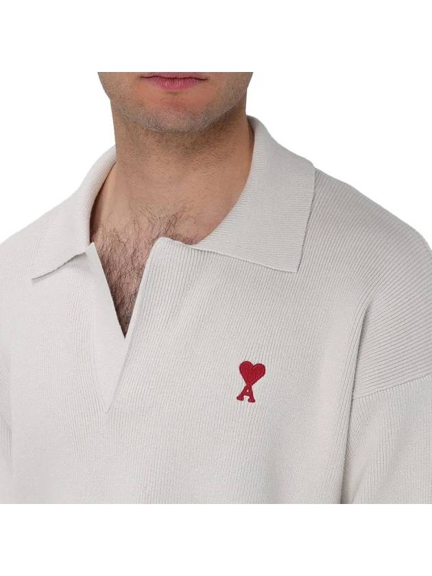 Small Heart Long Sleeve Polo Shirt White - AMI - BALAAN 5