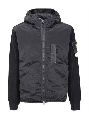 PrimaLoft-TC Knit Nylon Zip Up Hoodie Black - STONE ISLAND - BALAAN 1