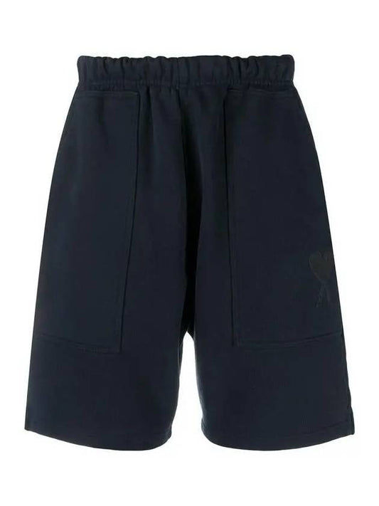 Men's Tone On Tone Heart Embroidered Logo Shorts Navy - AMI - BALAAN 1