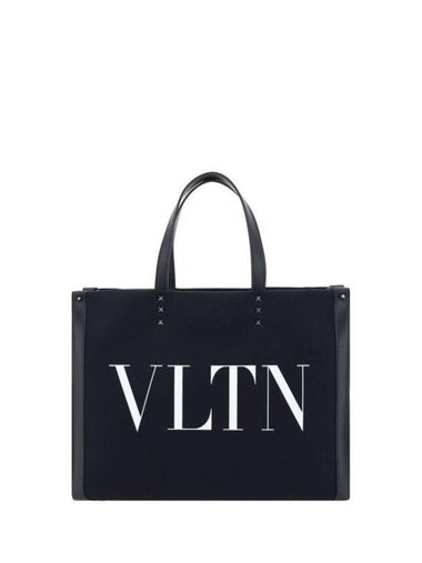 VLTN Rockstud Medium Canvas Tote Bag Black - VALENTINO - BALAAN 1