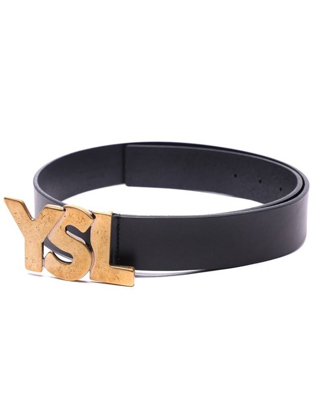 Big Logo Leather Belt Black Gold Plated - SAINT LAURENT - BALAAN.