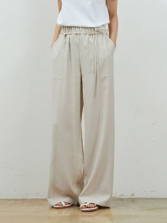 Linen string long wide pants beige - RYUL+WAI: - BALAAN 2