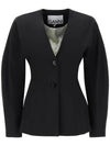 Drapey Melange Single Breasted Blazer Jacket Black - GANNI - BALAAN 2