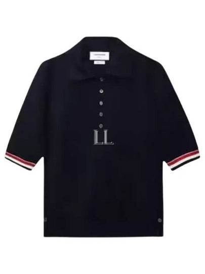 RWB Trimming Milano Stitch Short Sleeve Polo Shirt Navy - THOM BROWNE - BALAAN 2