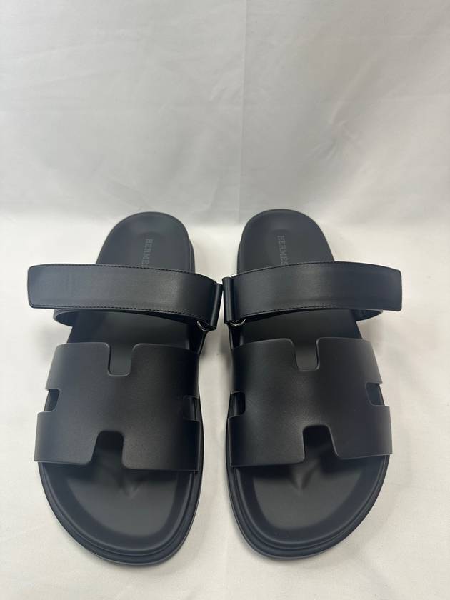 Hermes Chypre H Logo Calfskin Sandals Black - HERMES - BALAAN 2