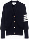 4 BAR sleeve navy women s wool V neck cardigan FKC207A 00014 415 - THOM BROWNE - BALAAN 1